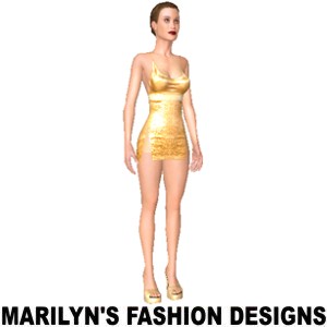 Golden dress with hh mules, From Marilyn's Fashion Designs