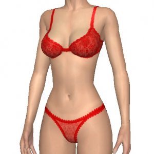Semi transparent bra and panties, red
