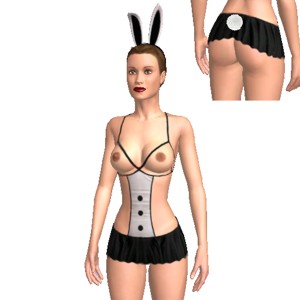 Bunny costume, Black and white semi transparent, for superb live sex game AChat Next