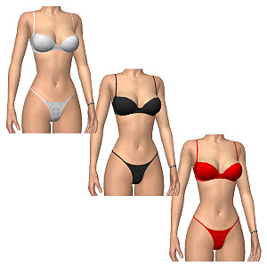 Bra and panties in three colors, with youthful look